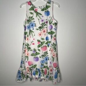 NWOT Calvin Klein Floral Sleeveless Zip Up Lined Sheath with Ruffled Hem - W 6